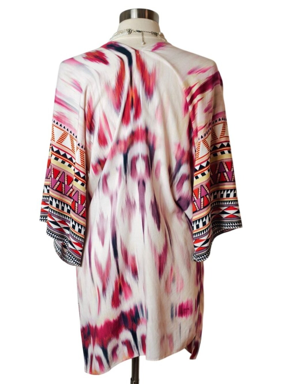 Hale Bob XS Open Front Kimono Boho Pink Multi Oversized Tribal Lightweight Layer - Picture 2 of 8